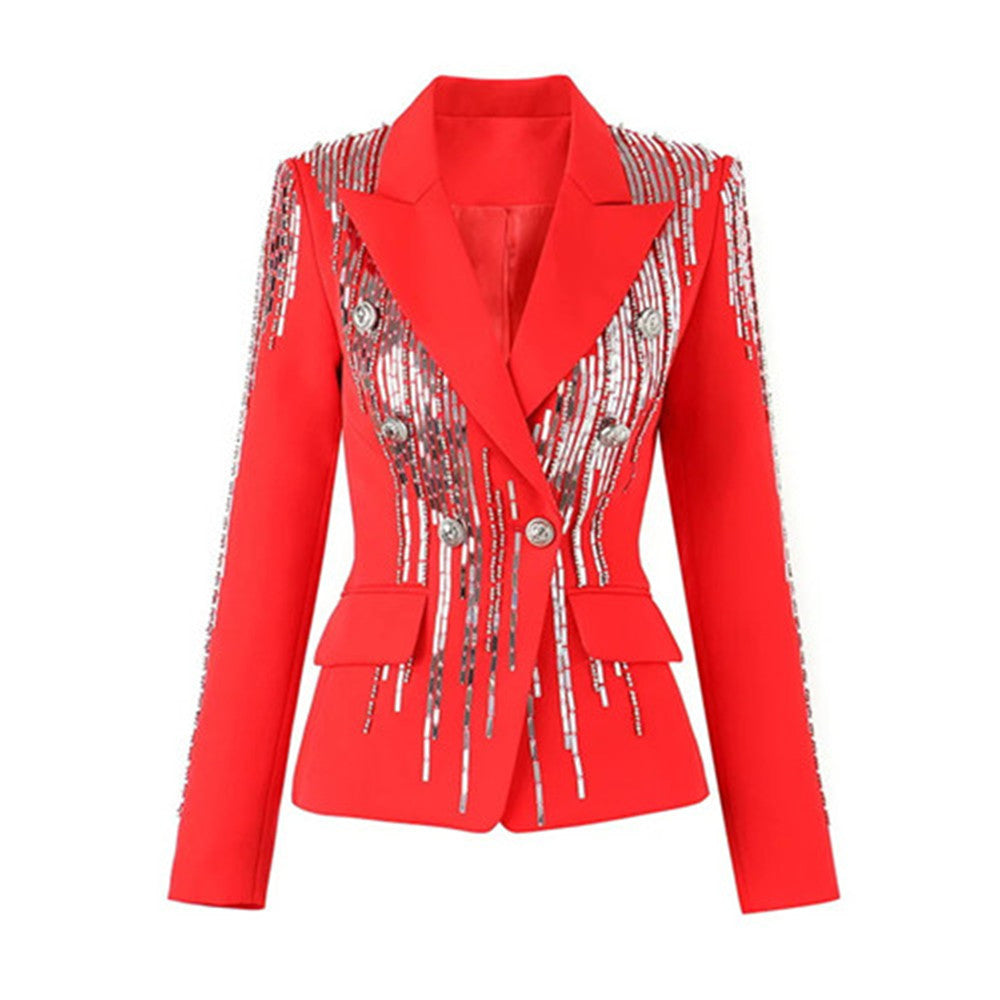 Women's Sequins Handmade Beaded Double-breasted Light Luxury Blazers