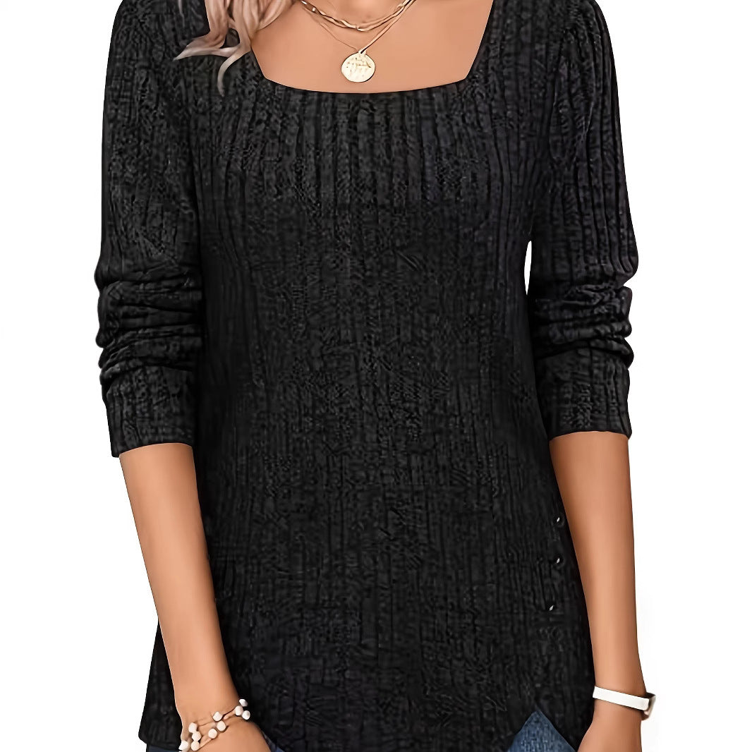 Women's Color Rib Fabric Square Collar Loose Women's T-shirt