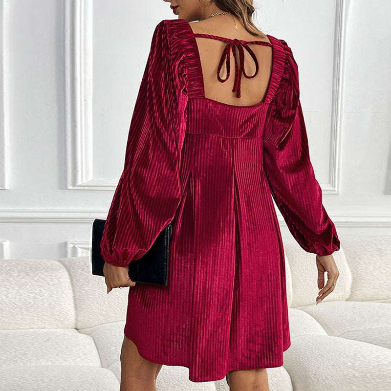 Party Texture Clothes Veet Square Collar Dresses