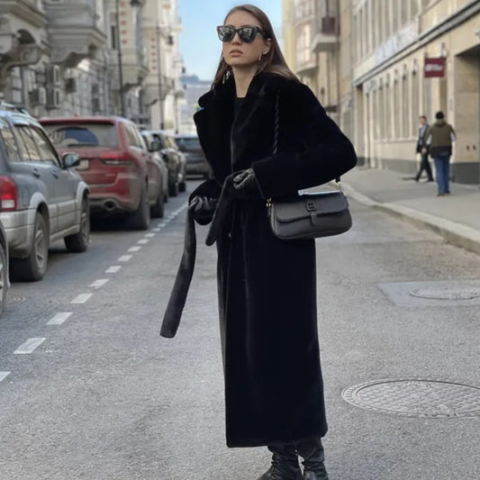 Women's Winter Faux Rabbit Fur Lengthened Knee-length Coats