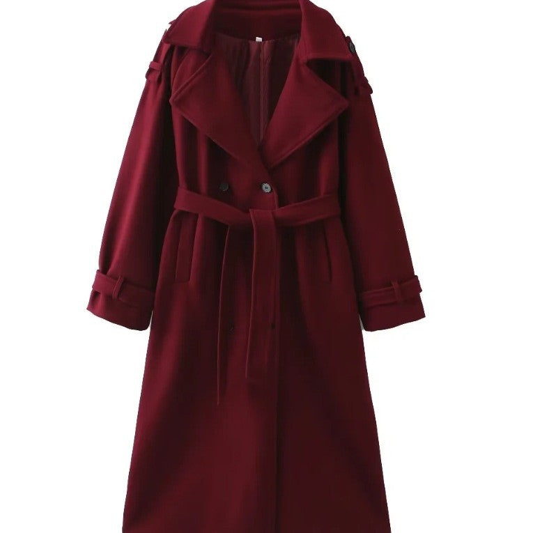 Women's Wine Red Loose Lapel Long Sleeves Jackets