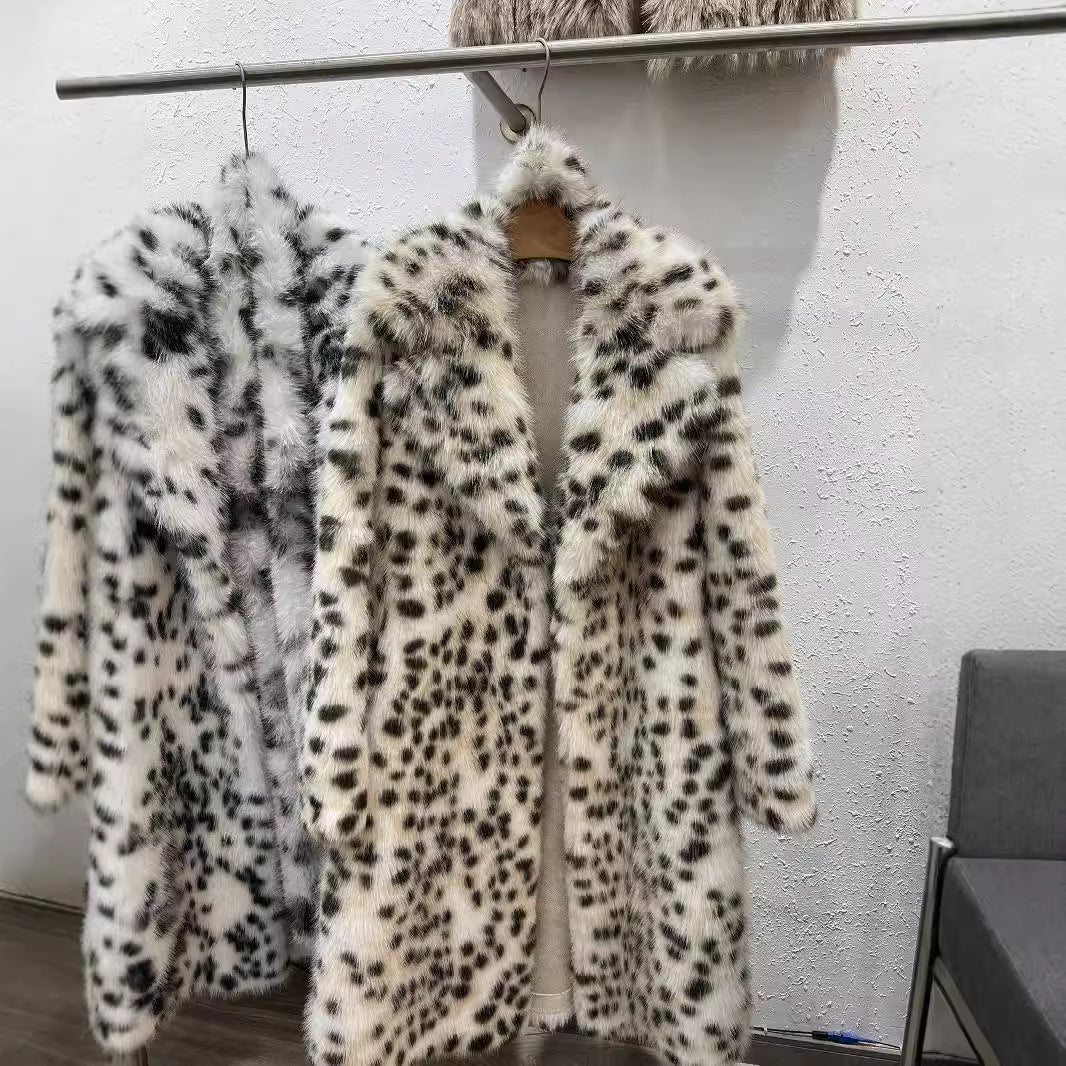Women's Fur Winter Leopard Print For Mink Elegant Coats