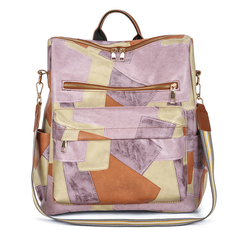 Women's Leather Patchwork Antique Mud Large Capacity Backpacks