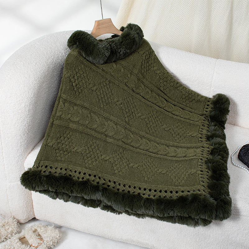 Keep Warm Imitation Rabbit Fur Collar Knitwear