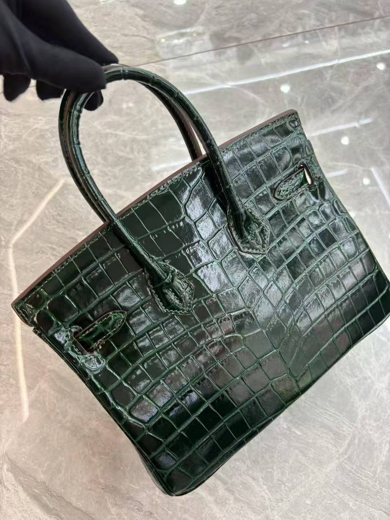 Women's Genuine Leather Shiny Patent Crocodile Pattern Bags