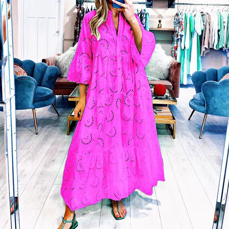 Women's Bell Sleeve Lace Solid Color Sexy Dresses