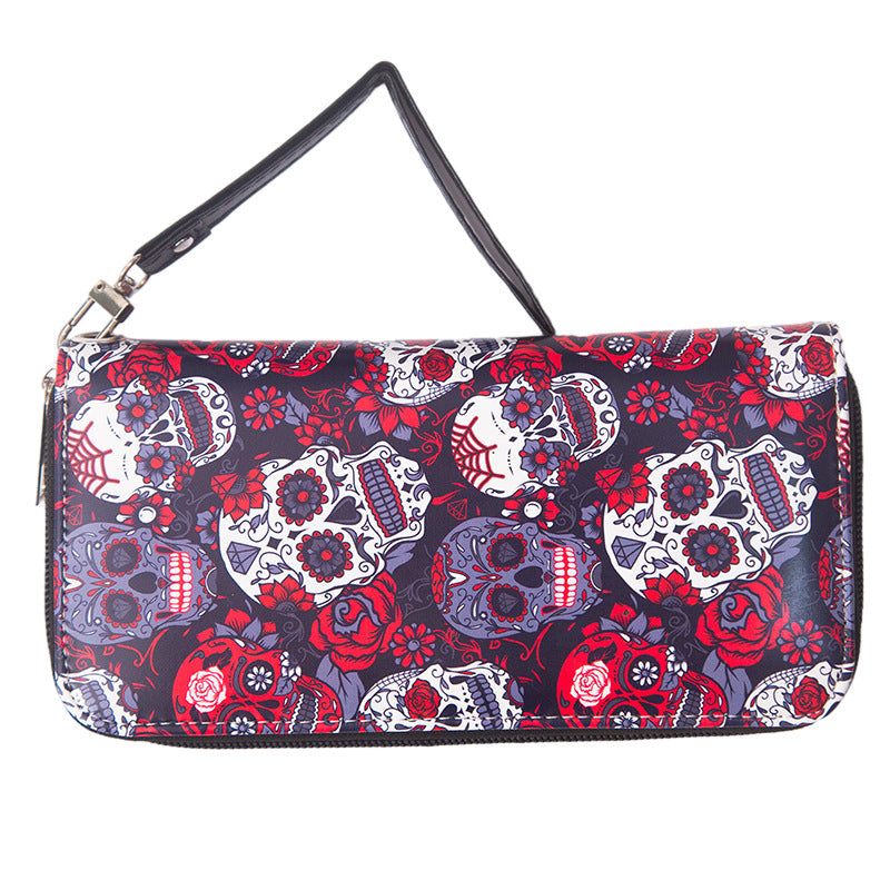 Retro Skull Male Female Long Zipper Ladies Wallets