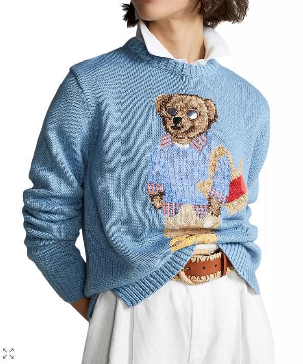 Women's Bear Embroidery For Crew Neck Pullover Tops
