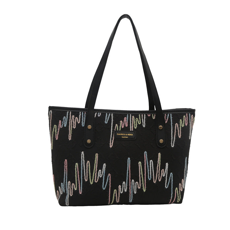 Women's Fashion Pure Color Trendy Embroidery Thread Leisure Commute Tote Bags