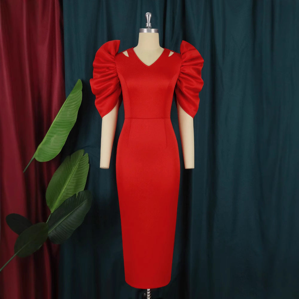 Women's Pleated Solid Color High Waist Party Dresses