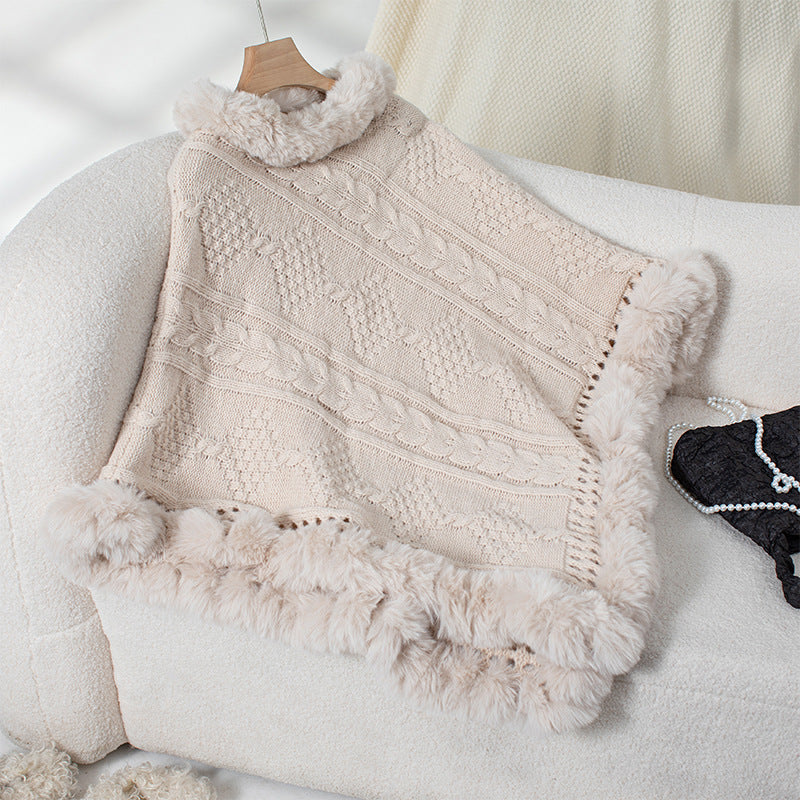 Keep Warm Imitation Rabbit Fur Collar Knitwear