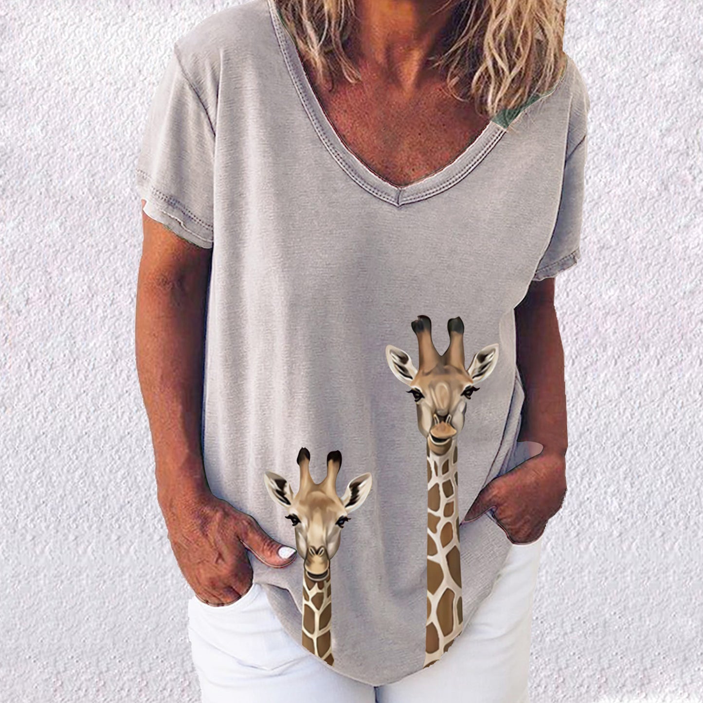 Women's Summer Creative Printing Collar Elegant Sleeve Women's T-shirt
