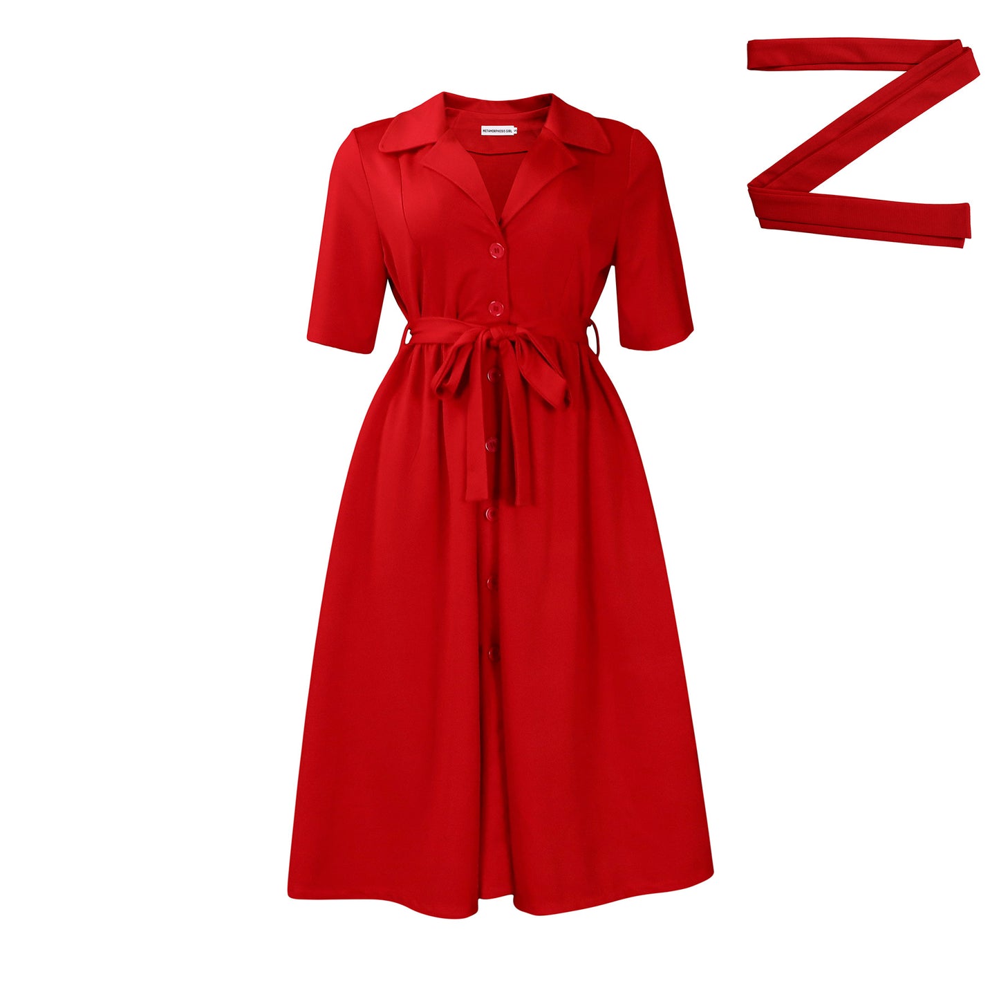 Women's Wear Summer Fashion Tailored Collar Sleeve Solid Dresses