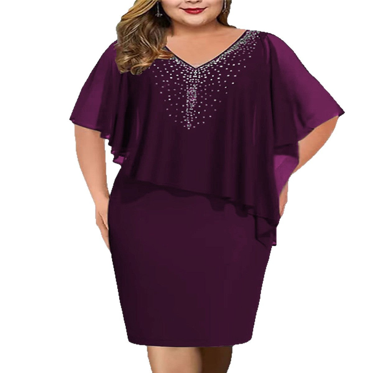Women's Summer Shawl Chiffon Rhinestone Elegant Banquet Dress