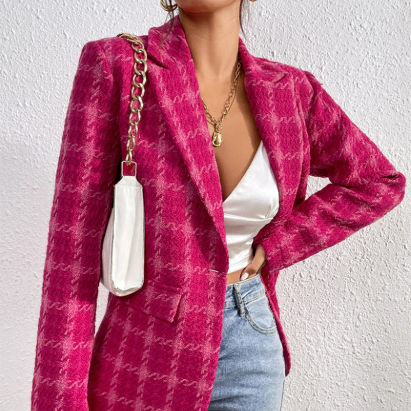 Women's New Slouchy Elegant Plaid Mid-length Jackets