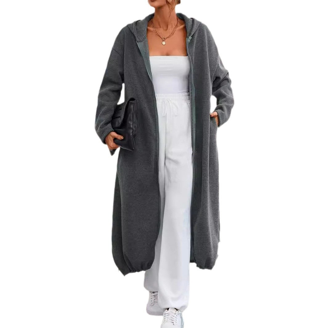 Women's Casual Solid Color Long Hooded With Jackets