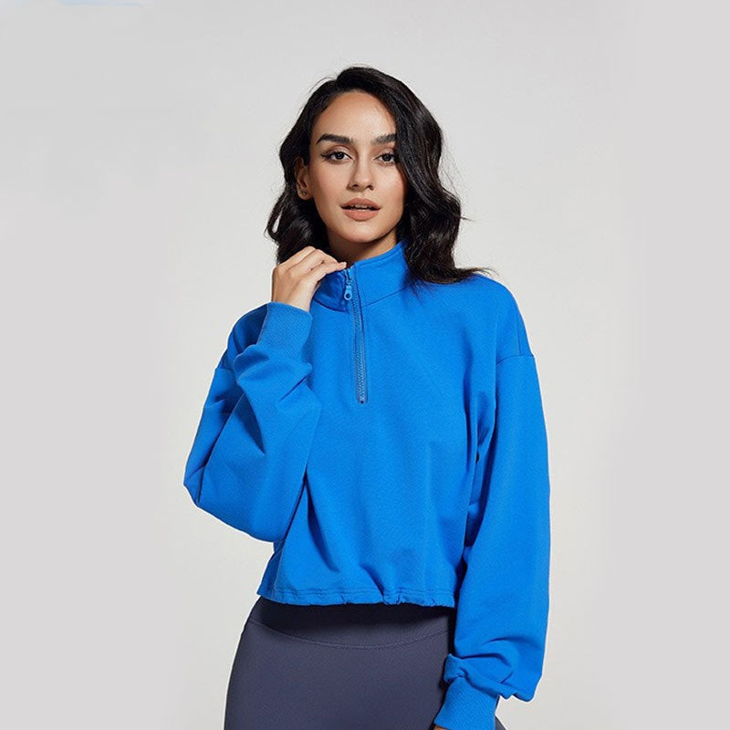 Women's Collar Fitness Sports Loose Zip Drawstring Long Sleeve Yoga Wear Women's Sweater, Sweater