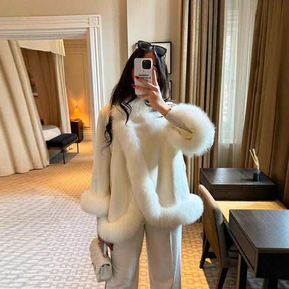 Women's Style Fur Stitching Temperament Woolen Outerwear Coats