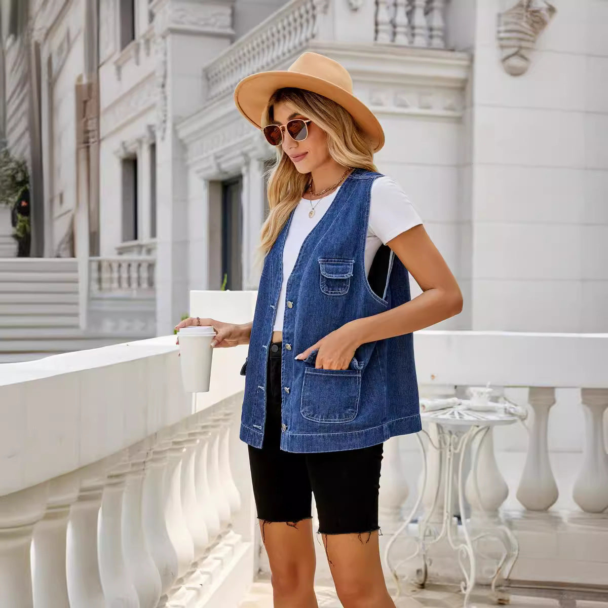 Women's Denim Waistcoat Personalized Washed For Vests