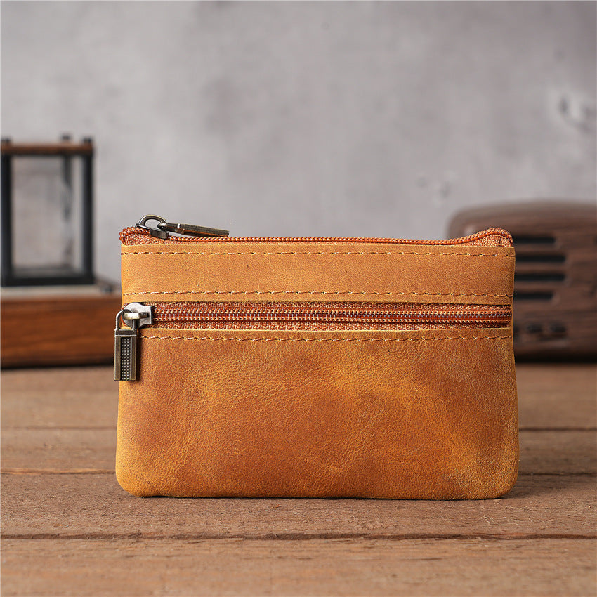 Leather Cowhide Crazy Horse Brown Zipper Card Holder