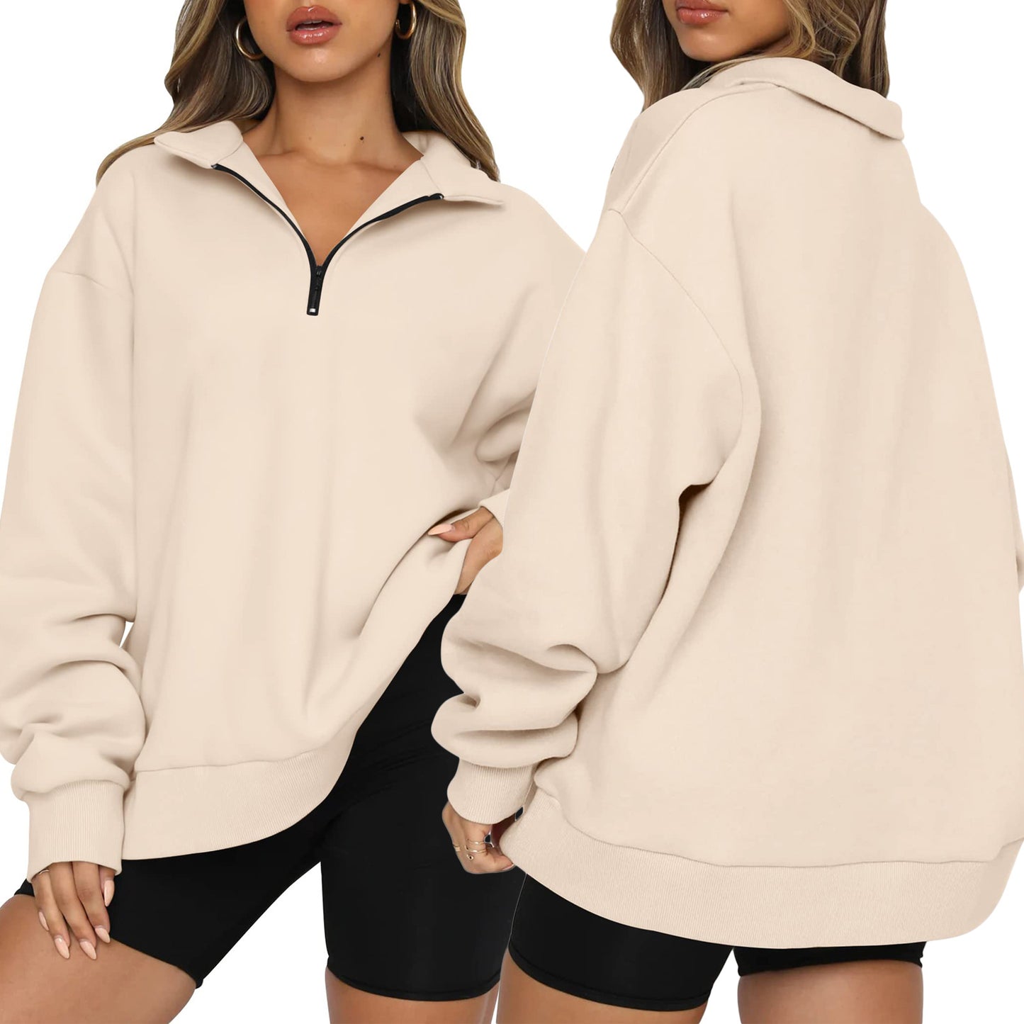 Women's Zipped Stand Collar Pullover Pocket Casual Loose Women's Sweater, Sweater