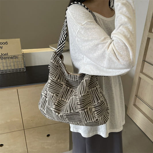 Korean Style Fashion Striped Knitted Fabric Contrast Color Minimalist Shoulder Bags