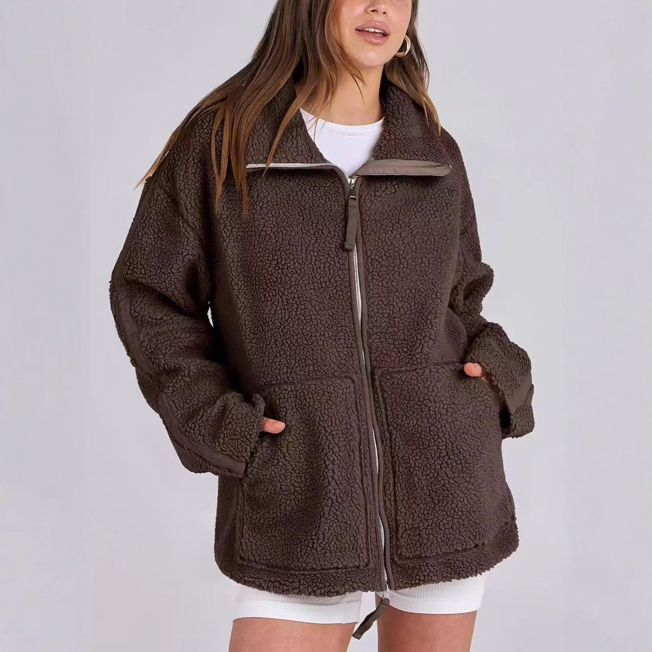 Women's Color Idle Style Lamb Wool Turtleneck Coats