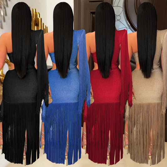 Women's Fashion Wear Sexy Casual Shoulder Tassel Dresses