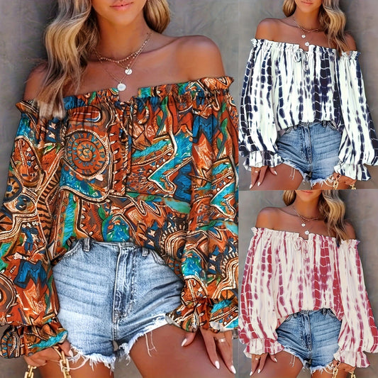 Women's Independent Printed Contrast Color Puff Sleeve Women's T-shirt