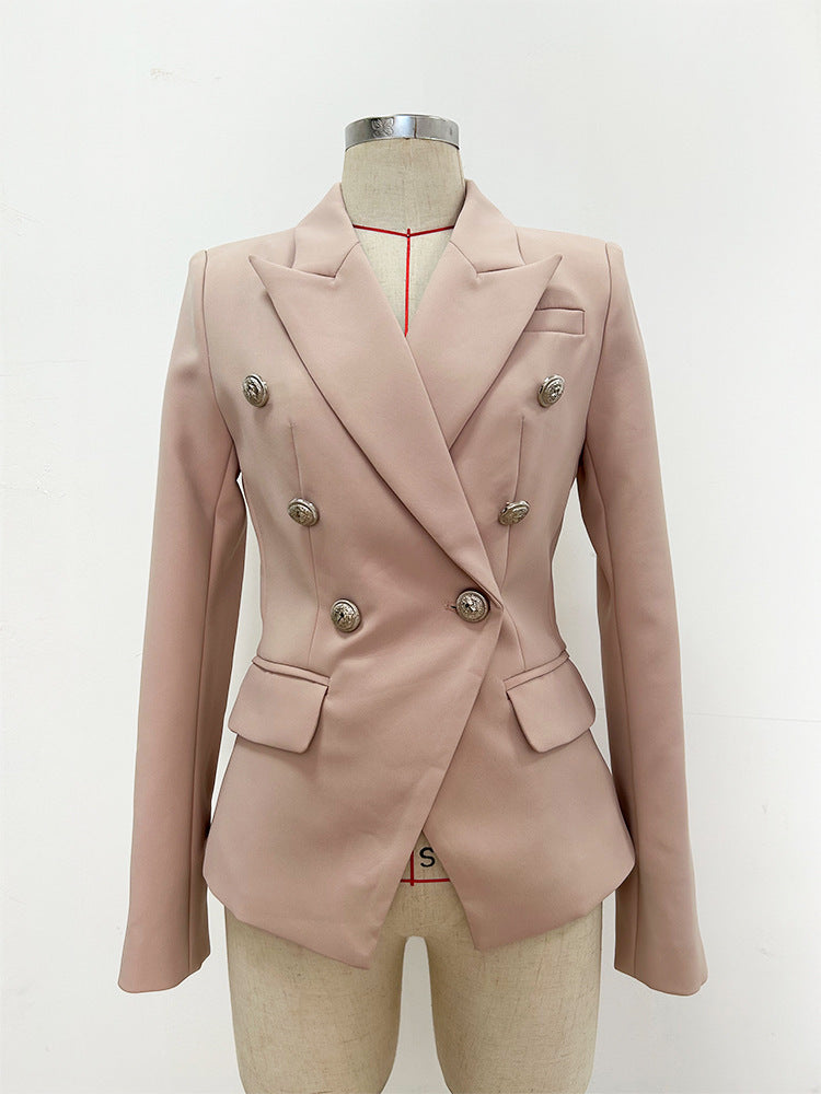 Women's Metal Lion Head Buckle Double-breasted Blazers