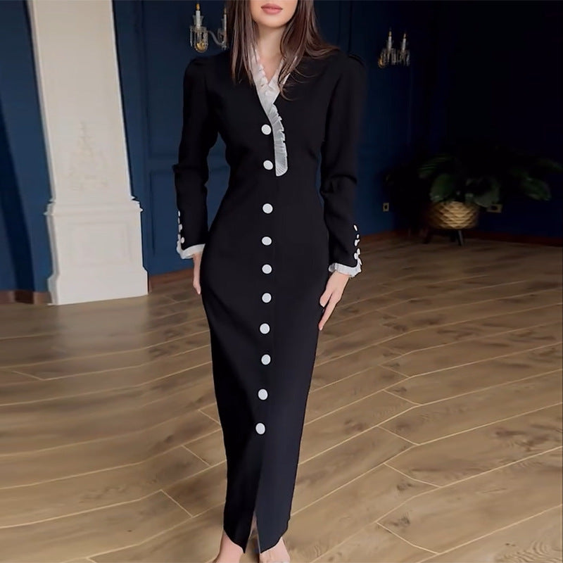 Women's Split Slim Fit Slimming Single-breasted Dress Dresses