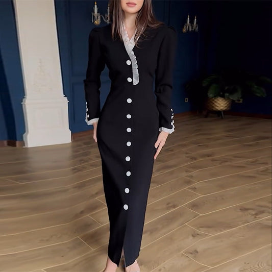 Women's Split Slim Fit Slimming Single-breasted Dress Dresses