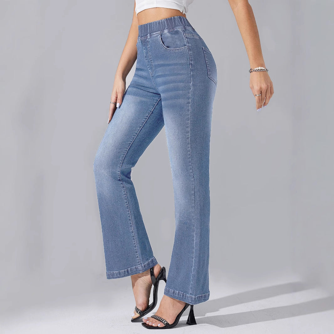 Women's Elastic Waist Stretch Washed Trousers Jeans