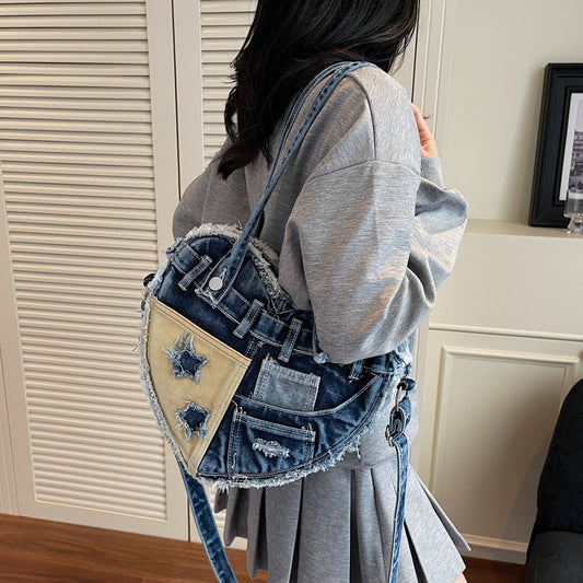 Women's Heart Vintage Distressed Underarm Design Bags