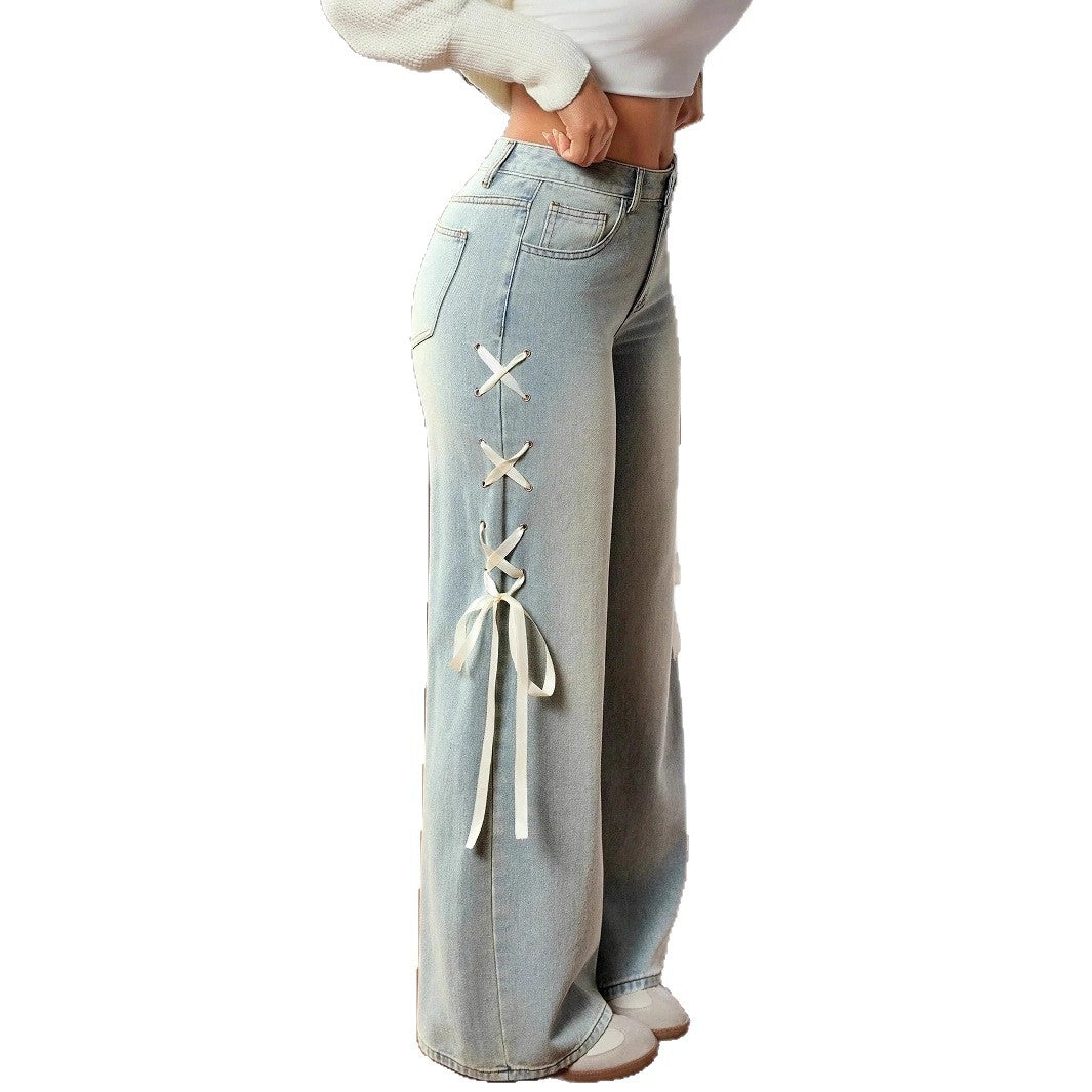 Women's Design Mark Fashion Denim Side Waist Jeans