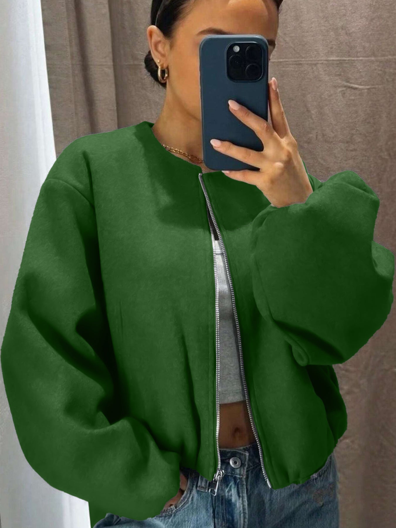 Women's Fashionable Pilot Round Neck Zipper Jackets