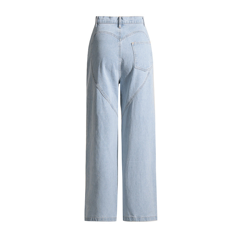 Waist Long Diamond Studded Hollow Design Jeans