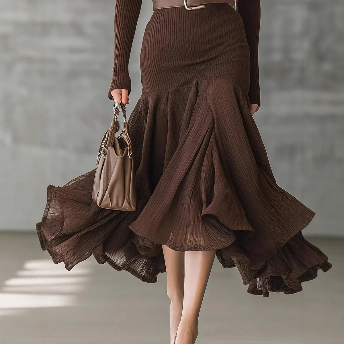 Women's Autumn Solid Color Stitching Dress Long Dresses