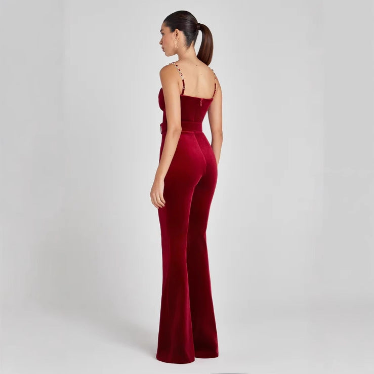 Women's Solid Color Elegant Flannel Wide Leg Jumpsuits