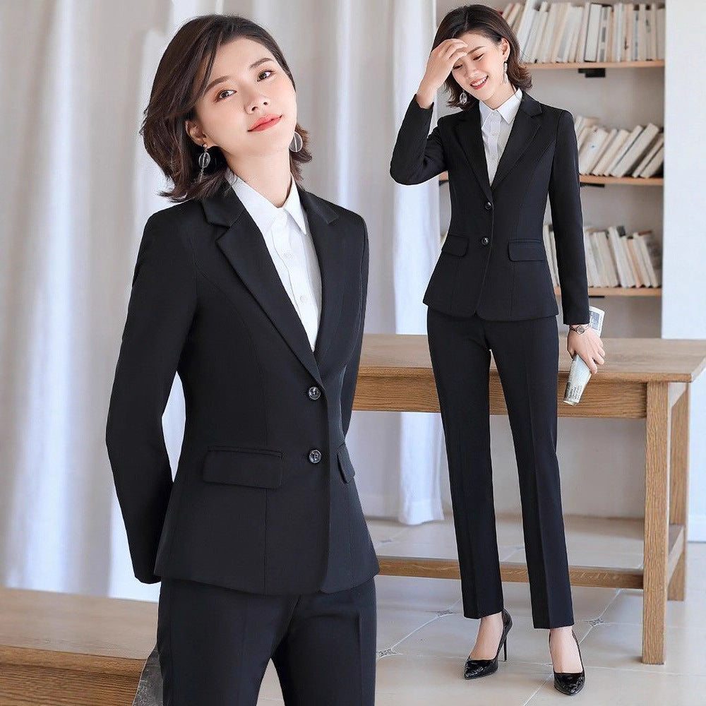 Women's Black Korean Style Commuter Business Temperamental Small Suit