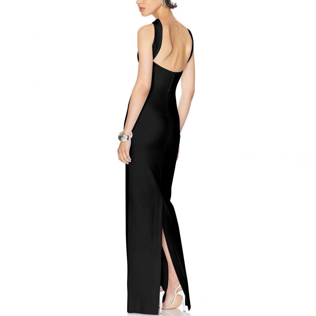 Women's Wear Halter Elastic Bandage Long Elegant Slim Fit Backless Solid Skirts