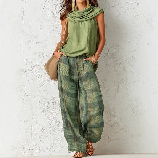 Beautiful Women's Retro Style Sleeveless Plaid Fashion Casual Suit