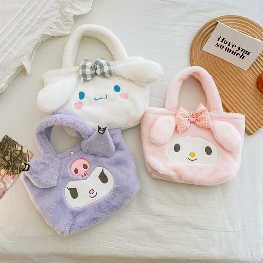 Women's Capacity Portable Plush Preppy Style Heart Shoulder Bags