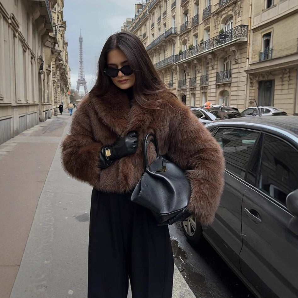 Women's Fox Fur Winter Thickened Black Imitation Environmental Jackets