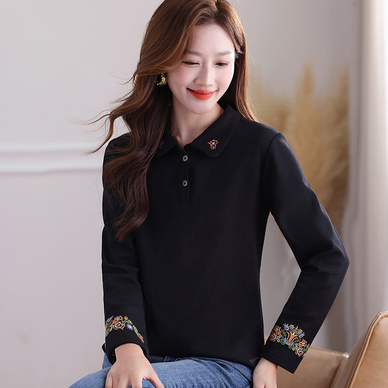 Women's Long-sleeved T-shirt Outer Wear Mother's National Style Women's Sweater, Sweater