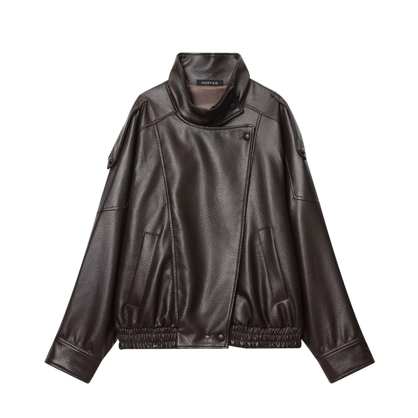 Graceful Autumn Black Imitation Leather Loose Jackets