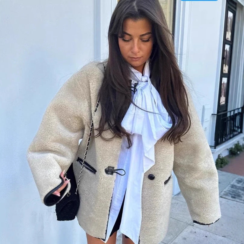 Women's Innovative Single-breasted Round Neck Fur Jackets
