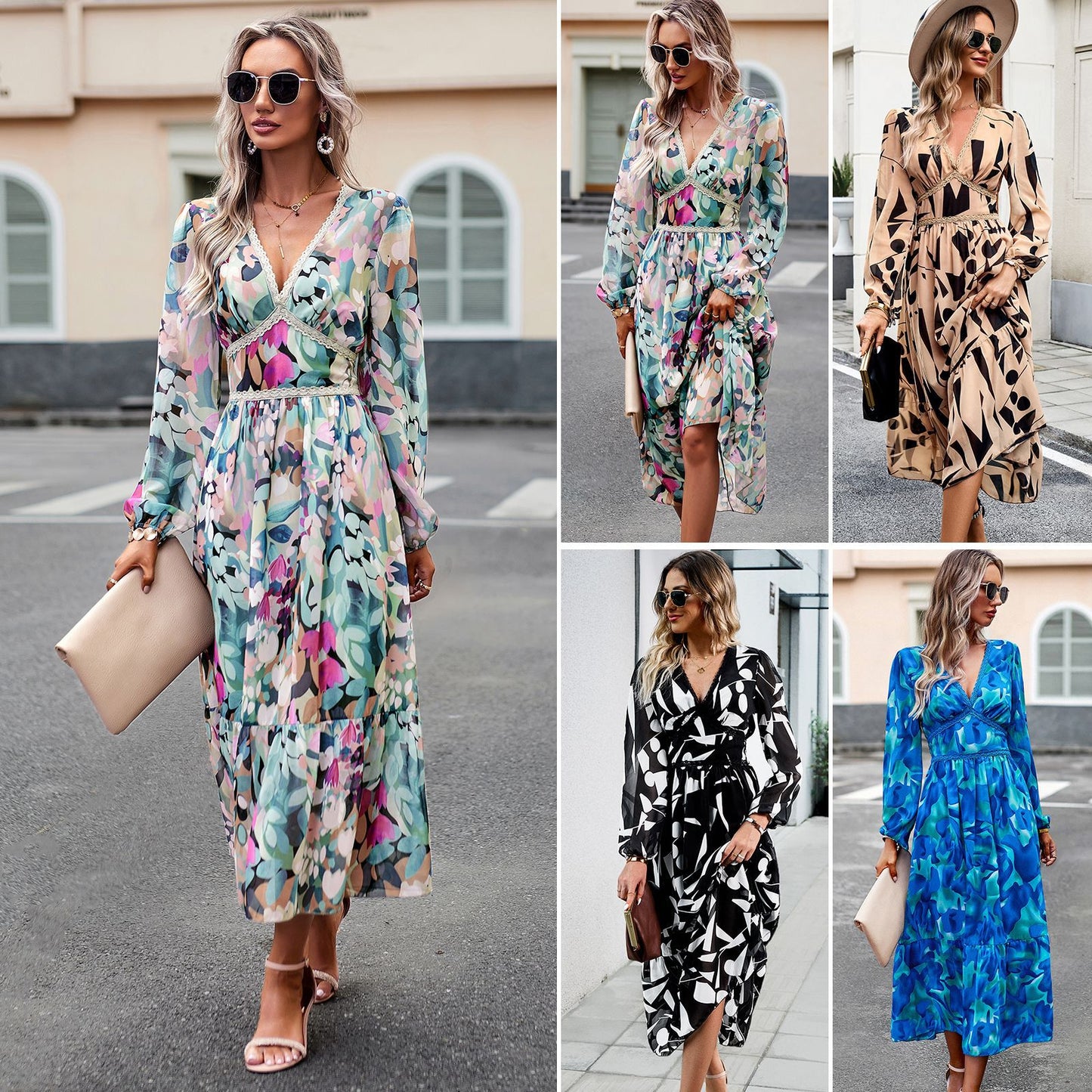 Classy Women's Autumn Vacation Casual Printing Dress