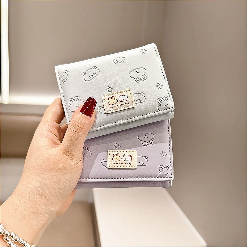Korean Cartoon Cute Embossed Rabbit Bear Ladies Wallets