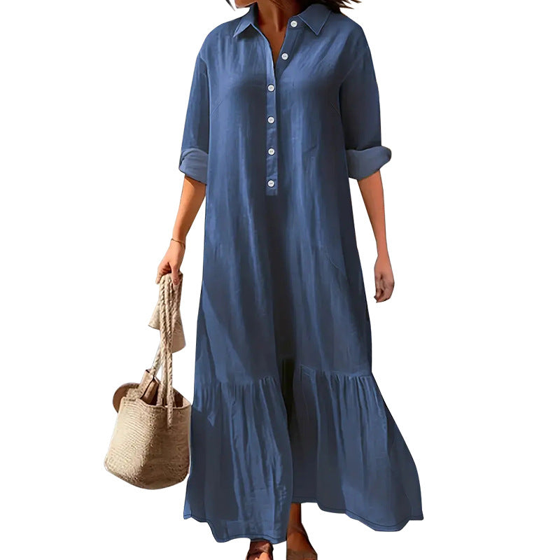 Women's Popular Elegant Long-sleeved Lapel Dress Dresses